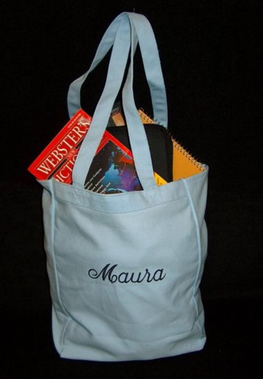 light blue book tote bag
