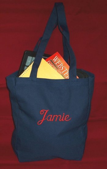 navy book tote bag