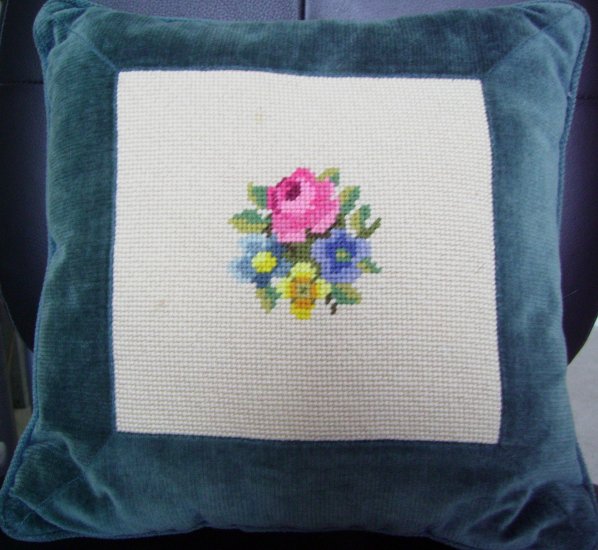 Sweet Needlepoint Pillow Roses and Velvet