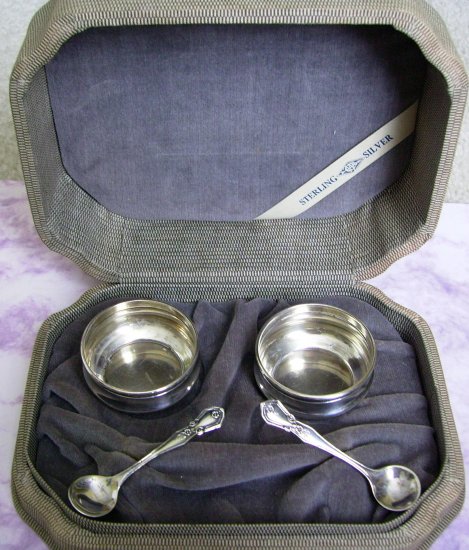Victorian Webster Sterling Open Salts & Spoons w Presentation Case
