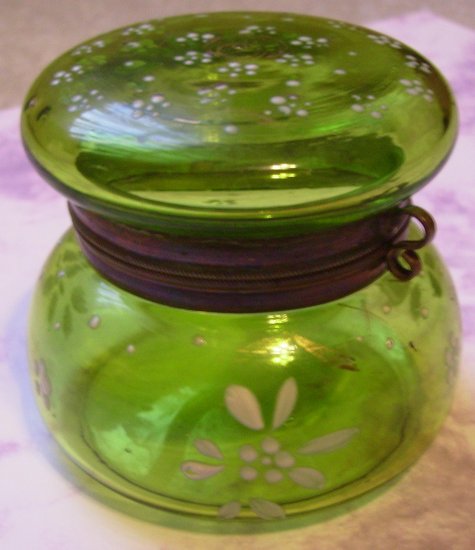 Victorian Czech Bohemian MOSER Enamel Painted Hinged Jar