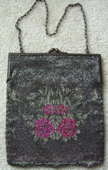 Victorian 1900s Glass Beaded Hand Bag Purse