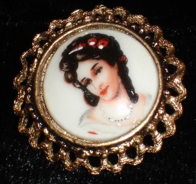 Limoges Earrings with Portrait of a Lady Wearing Pearls Clip on non-pierced jewelry