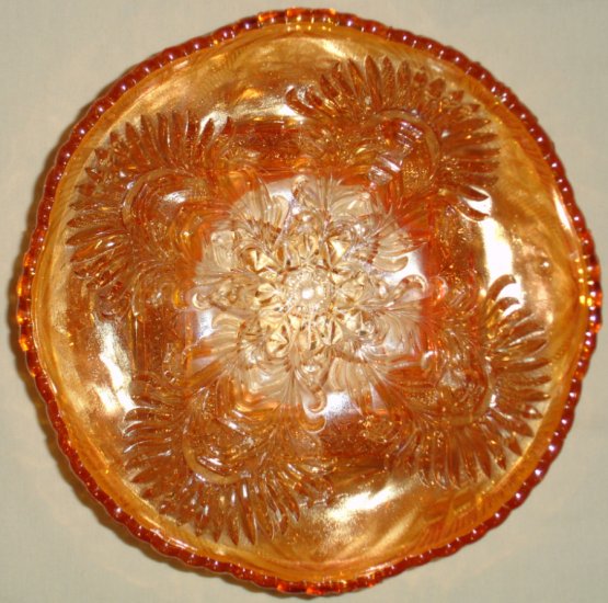 Carnival Glass Bowl Amber / Gold and Clear - Embossed on both sides