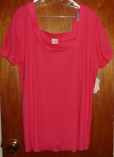 Bright Pink Fushia Blouse 3X by Energie Square, Short Sleeve New With Tags