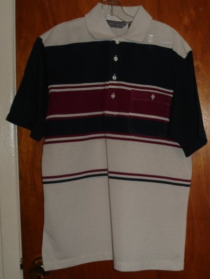 Tan, Navy and Burgandy Short Sleeve Men's shirt size M medium by David Taylor