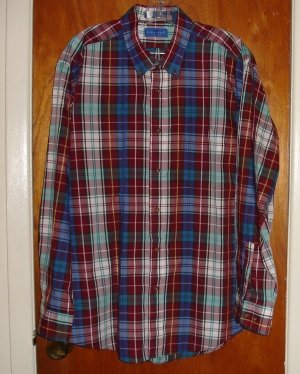 Towncraft Men's Burgandy Maroon Plaid Shirt size XL 17 - 17.5 neck