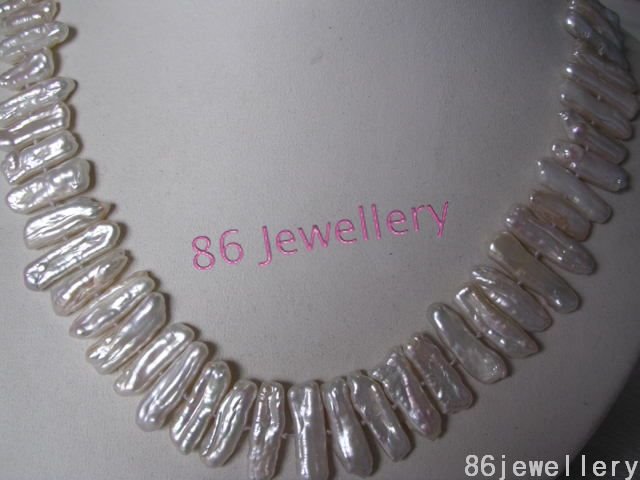 natural Fresh Water biwa pearl necklace-white ID0805-2
