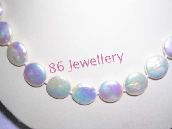 natural Fresh Water coin pearl necklace-white ID0805-5