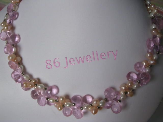 nature Bridal Jewellery Pink Crystal & Pearl Necklace ID 0805-6