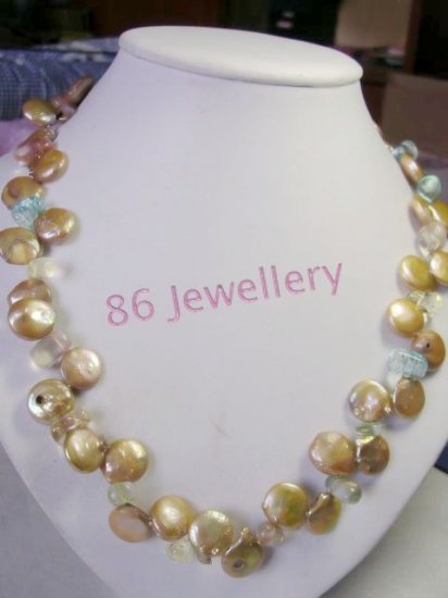 crystal& filemot pearls necklace ID 0805-7