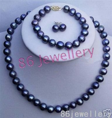 A set 9MM black pearl necklace & earring mateh bracelet ID 0805-8