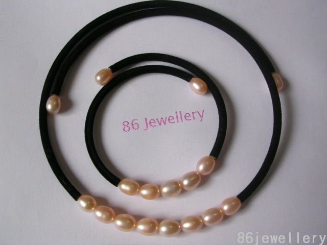 A set 9MM nature white fw pearl necklace & bracelet ID 0805-15