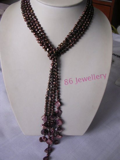 Natural 2-strands fresh water rare brown color pearl necklace ID 0805-17