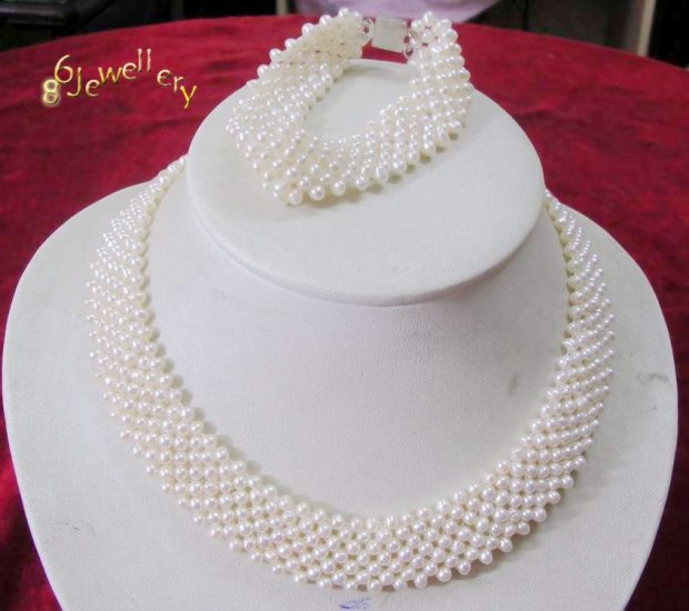 handcraft A set 4-8MM nature white fw pearl necklace & bracelet ID 0805-16