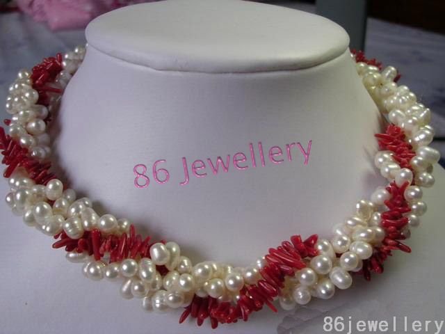 nuptial jewellery Nature 3-strands pearl&coral necklace ID0805-20