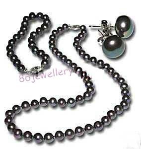 set 8MM black fresh water pearl & bracelet & earring ID 0805-22