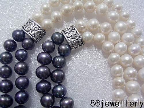 absorbing black&white tie-in natural pearls necklace ID0805-25