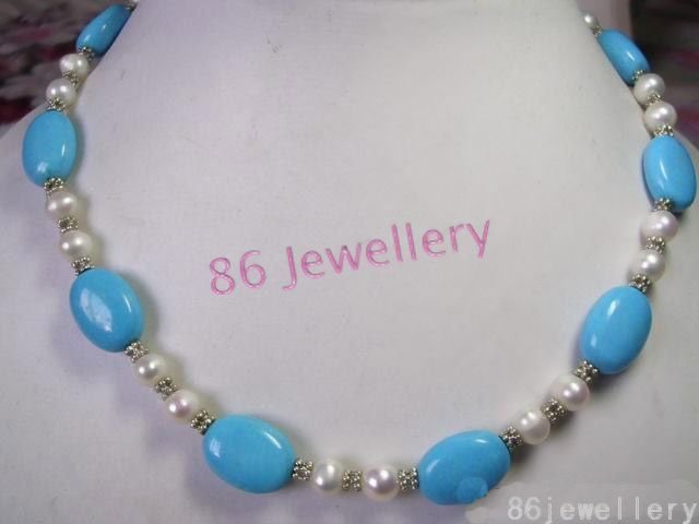 nature turquoise pearl necklace ID0805-26