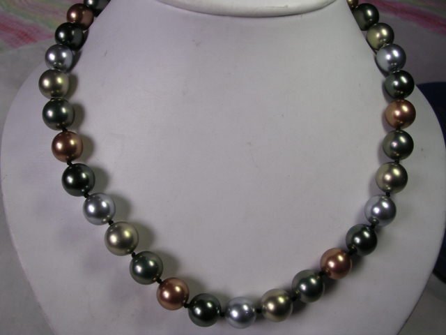 Consummate 12MM 5-color TAHITIAN shell pearl necklace ID 0805-30