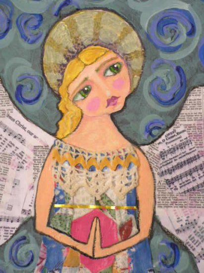 Sweet Quilt Angel Comforting Primative Folk Art