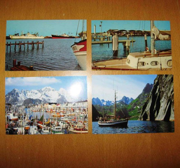 4 Boat Ship Sailboat Postcards 2 from Mississippi and 2 from Norway
