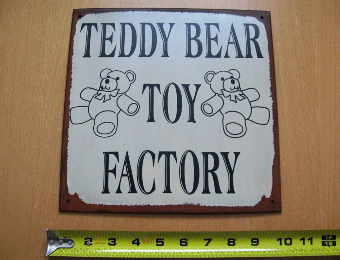 Teddy Bear Toy Factory stuffed bear collectors metal tin sign