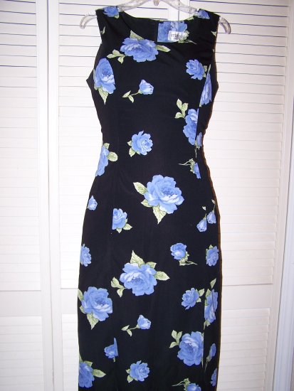 Black summer dress with blue roses