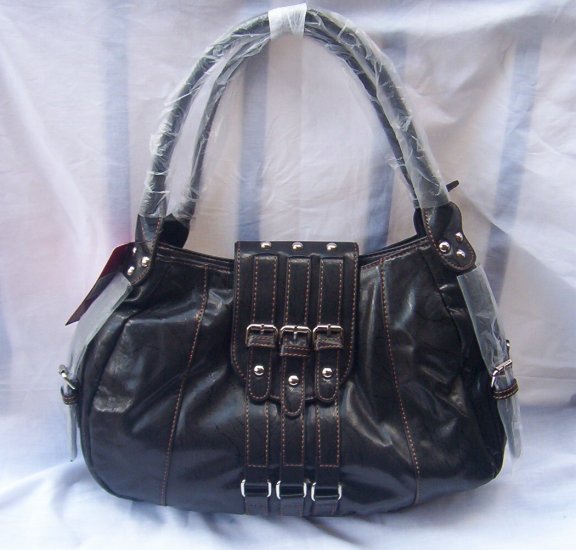 Soft Large Designer Black Front Buckle Handbag