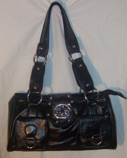 TWIN FRONT POCKET "G' SOFT BLACK WOMENS HANDBAG