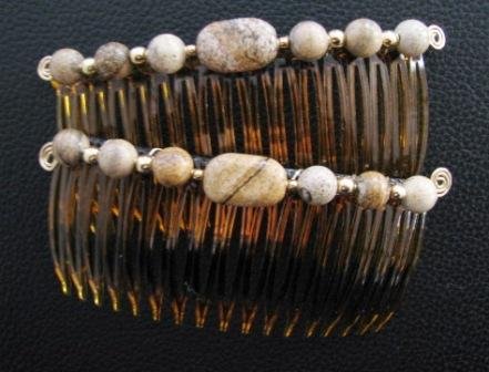 Picture Jasper Gemstone Hair Jewelry Pair - UnusualJewels