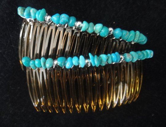 UnusualJewels * Kingman Turquoise Hair Jewelry Combs Pair