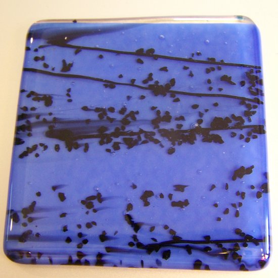 Black Speckles on Sky Blue: Set of 4 Fused Glass Coasters, Custom Order Option
