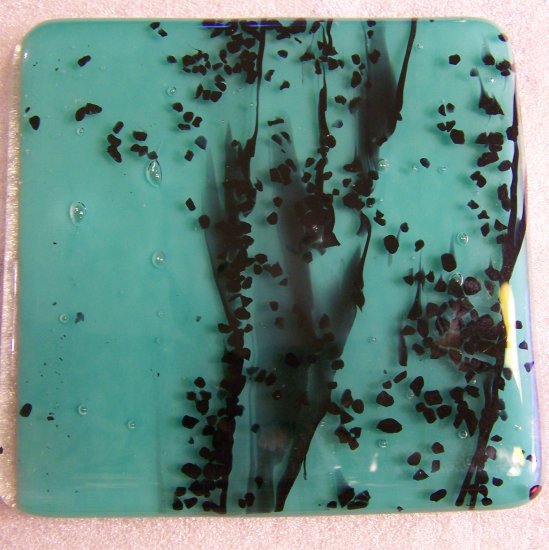 Speckles on Sea-green: Set of 4 Fused Glass Coasters, Custom Order Option