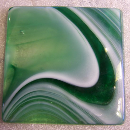 Green and White Swirls: Set of 4 Fused Glass Coasters, Custom Order Option