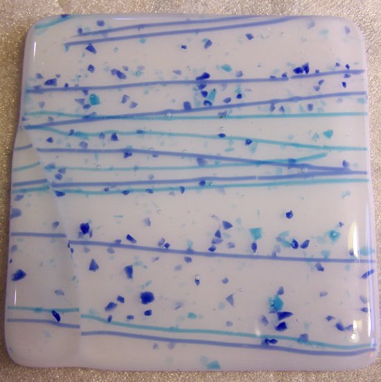 Blue Lines on White: Set of 4 Fused Glass Coasters, Custom Order Option