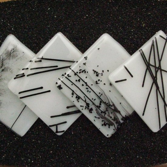 Custom order option: Black and White: Fused glass coasters set of 4 by SunriseGlassArt