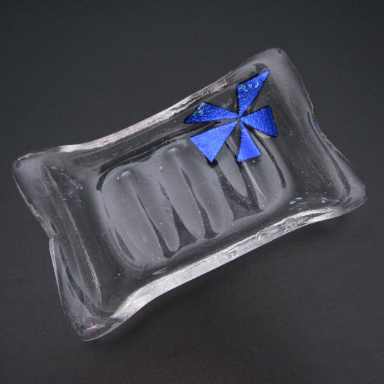 Custom option, Forget-me-not: Fused glass soap dish with dichroic glass