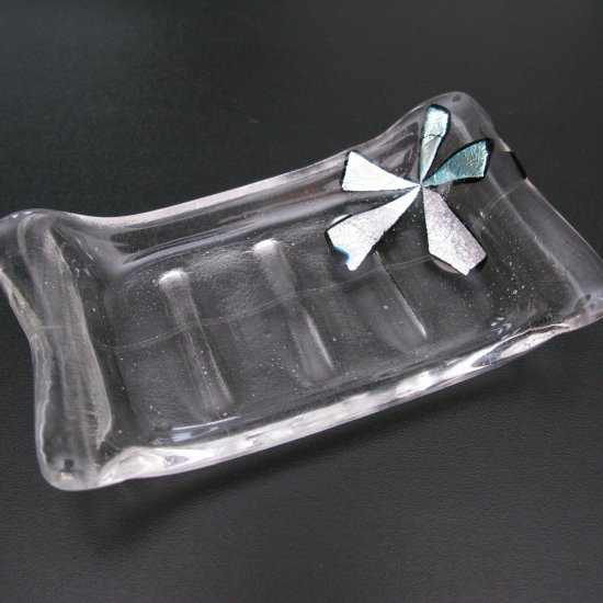 Custom option, Spring Cress: Fused glass soap dish with dichroic glass