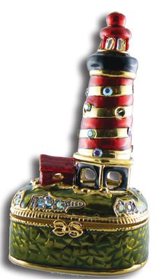 Enamel & Crystal LIGHTHOUSE Pill Trinket Box NEW