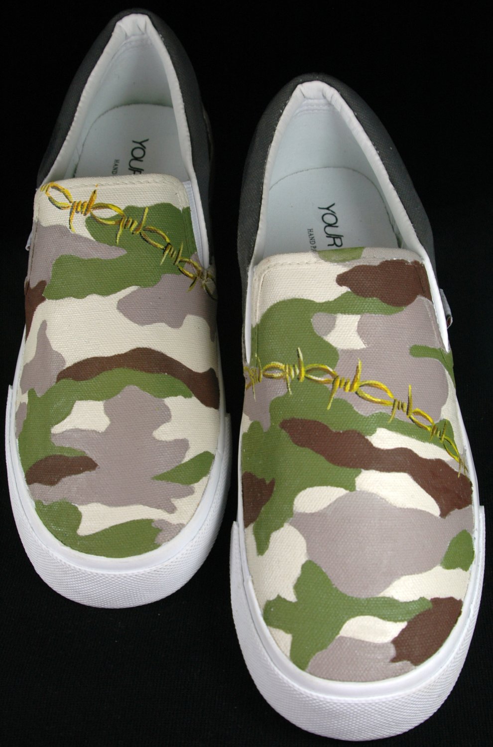 Custom Hand Painted Vans Slip on Shoes For Men - "The Camouflage"