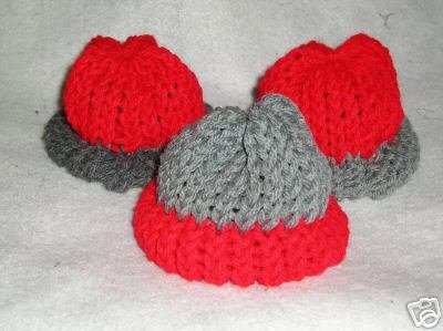 Red-Gray Knit Cap Hat for Sock Monkey/doll NEW Handmade