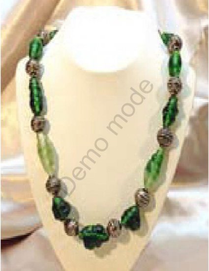 Green Necklace with Silver Beads