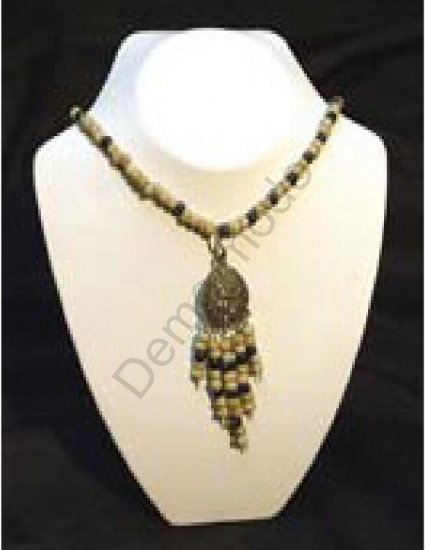 Blue and Brown Necklace with Brass Pendant