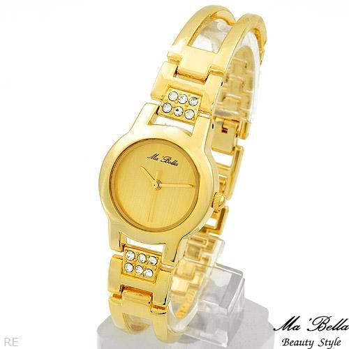 MA BELLA Gold Tone Watch With Genuine Crystals