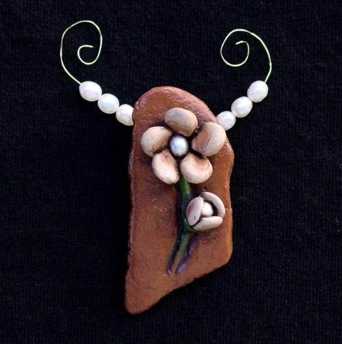Potter's Shard I polymer clay and pearls focal bead