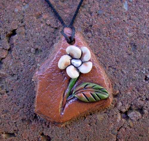 Potter's Shard II polymer clay and pearls focal bead