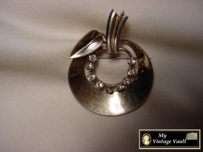 Silver Apple & Rhinestone Pin