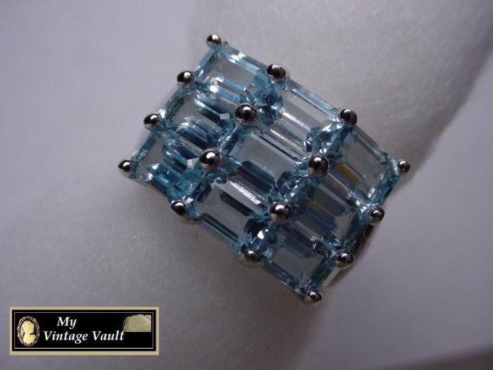 Large 4 ct Blue Topaz Sterling Silver Ring NIB