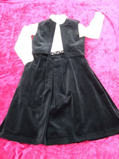 Vintage Women 70s Holiday Black Velvet Vest & Skirt S